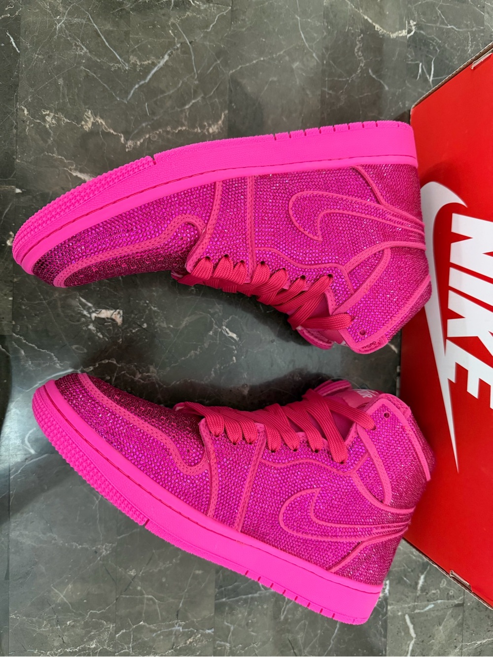 Fuschia/Pink Iced Out Nike Air Jordan 1 Custom Crystal Sneakers - Picture 6 of 7